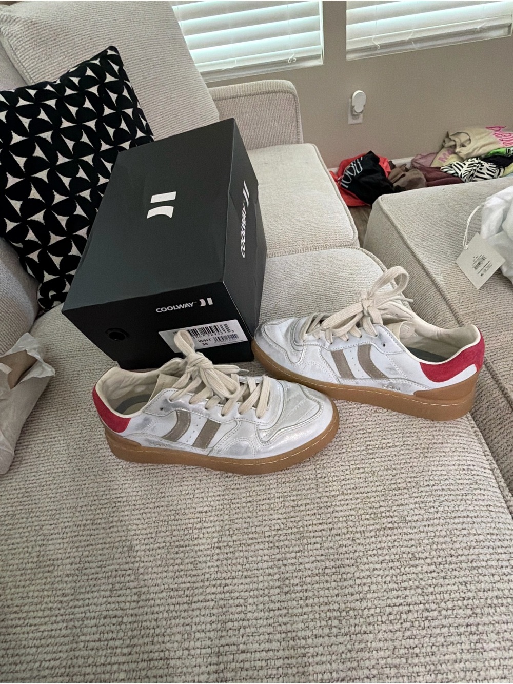 Coolway Women's White, Tan & Red Low-Top Sneakers